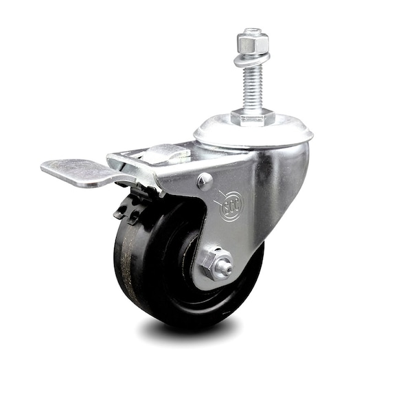 3.5 Inch Phenolic Swivel 10mm Threaded Stem Caster with Total Lock Brake SCC